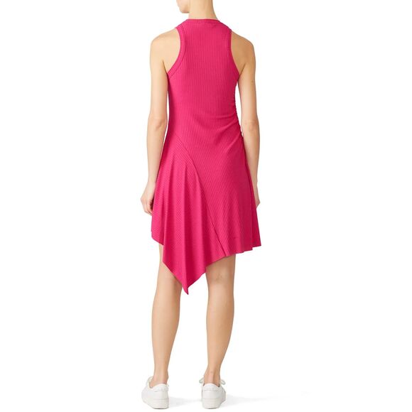 A.L.C. Pink Bea Ribbed Knit Stretch Bodycon Asymmetrical Hem Mini Dress Medium - Picture 2 of 10